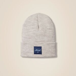 Ariat Ladies Square Patch Beanie Alabaster Heather Knit Hat NEW
